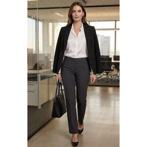 Rafaella Women's Pull-On Stretch Ankle Pant Size 12 Charcoal Pinstripe Msrp $89